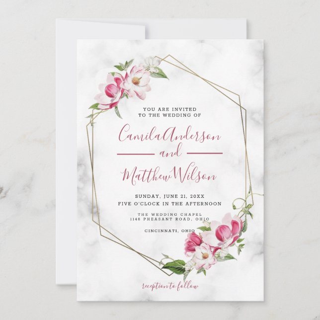 Invitación Boda De Marco Oro Y Flores (Anverso)