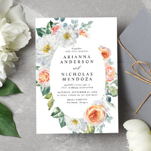 Invitación Boda de Marco Oval Floral de Acuarela Melocotón y