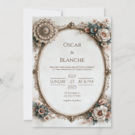 Invitación Boda de Marco Oval Floral en Verde Turquesa Polvor