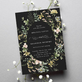 Invitación Boda de marco ovalado de flores silvestres negro