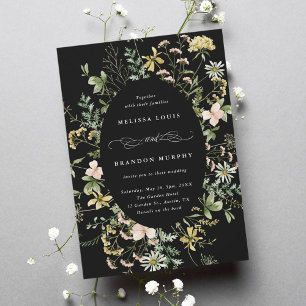 Invitación Boda de marco ovalado de flores silvestres negro