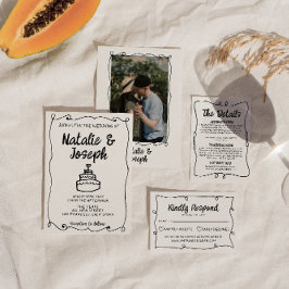 Invitación Boda de marco retro de tarta dibujada a mano moder