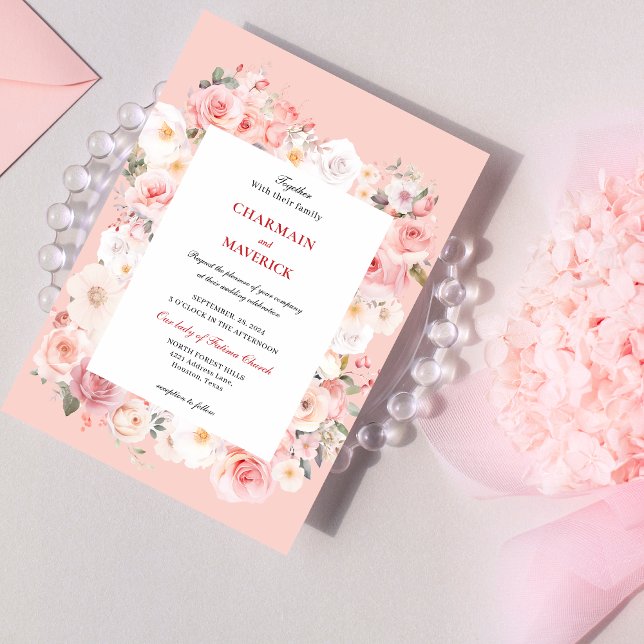 Invitación Boda de marco rosado Rubor Rosa de primavera (Subido por el creador)