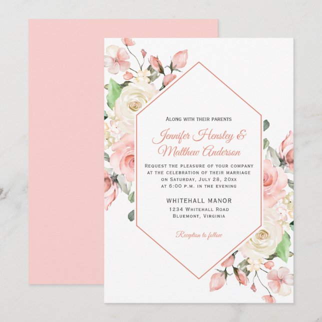 Invitación Boda de marco Rubor rosa y blanco (Anverso / Reverso)