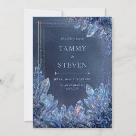 Invitación Boda de Marco Triple Dorado de Cuarzo Azul Luminos