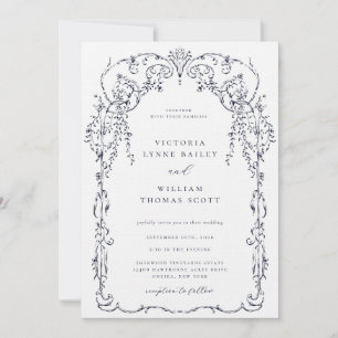 Invitación Boda de marco victoriano azul de la Marina