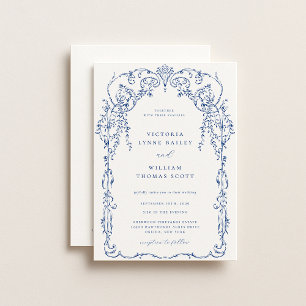 Invitación Boda de marco victoriano azul francés