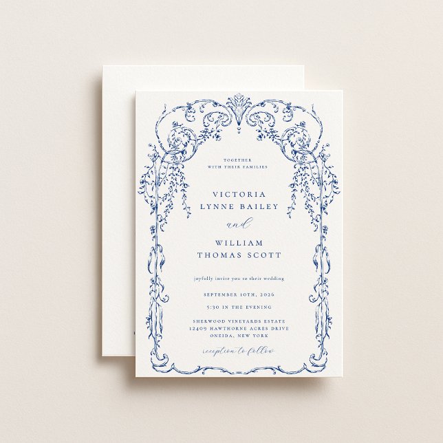 Invitación Boda de marco victoriano azul francés (Subido por el creador)