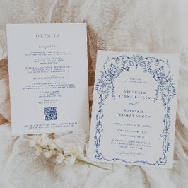 Invitación Boda de marco victoriano azul francés