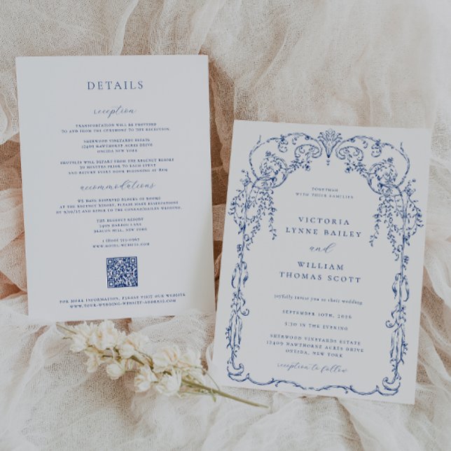 Invitación Boda de marco victoriano azul francés (Subido por el creador)