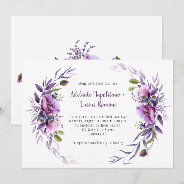 Invitación Boda de marco violeta malva violeta malva| (Anverso / Reverso)