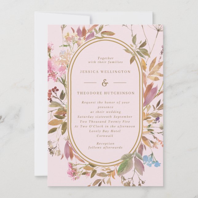 Invitación Boda de marcos de flores silvestres de primavera e (Anverso)