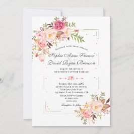 Invitación Boda de marcos Purpurina de flores de Rubor rosa