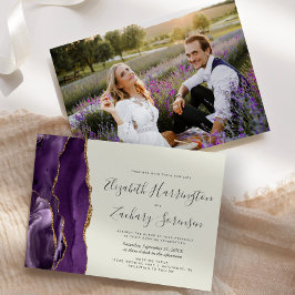 Invitación Boda de marfil ágata dorada púrpura foto moderna