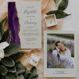 Invitación Boda de marfil ágata dorada púrpura foto moderna