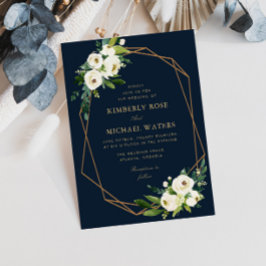 Invitación Boda de marfil blanco floral geométrico marino