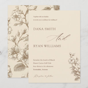 Invitación Boda de marfil botánico vintage