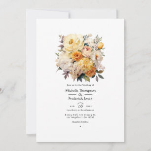Invitación Boda de marfil, champán y floral blanco