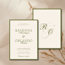 Boda de marfil con monograma verde oliva glamour y