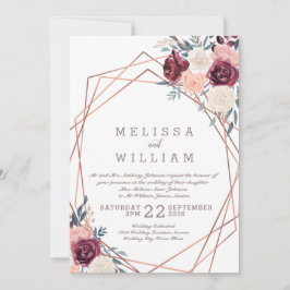 Invitación Boda de marfil de cobre geométrico floral de borgo