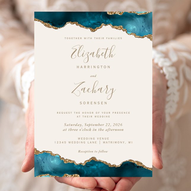 Invitación Boda de marfil de la moderna agencia de oro Verde  (Subido por el creador)
