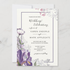 Invitación Boda de marfil de la primavera floral de Iris oscu
