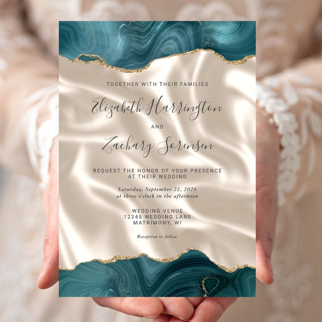 Invitación Boda de marfil de oro azul verde azulado (Subido por el creador)