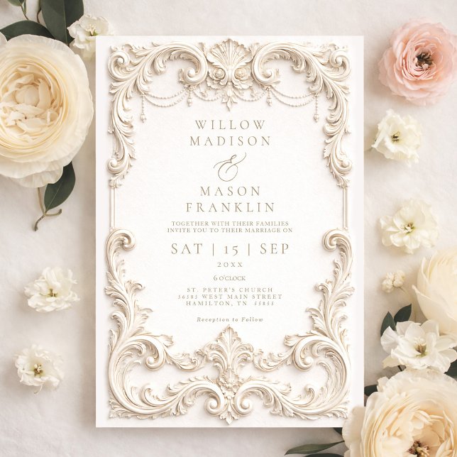 Invitación Boda de Marfil Elegante Barroco (Baroque Elegant Ivory Wedding Invitation)