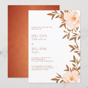 Invitación Boda de marfil floral de acuarela de otoño