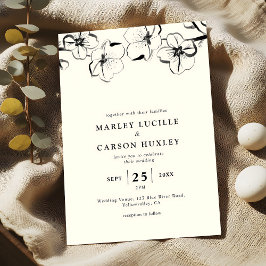 Invitación Boda de marfil floral de mano simple
