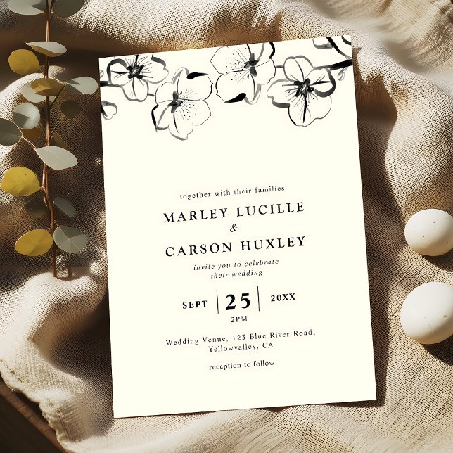 Invitación Boda de marfil floral de mano simple (Subido por el creador)