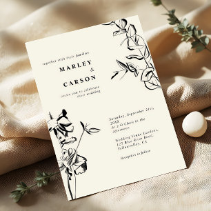 Invitación Boda De Marfil Mínimo Floral De Mano Esbozada