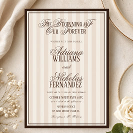 Invitación Boda de marfil rayado vintage elegante