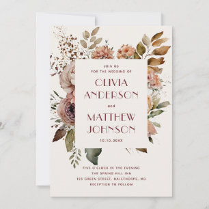 Invitación Boda de Marfil Suave Floral + QR Boho Acuarela