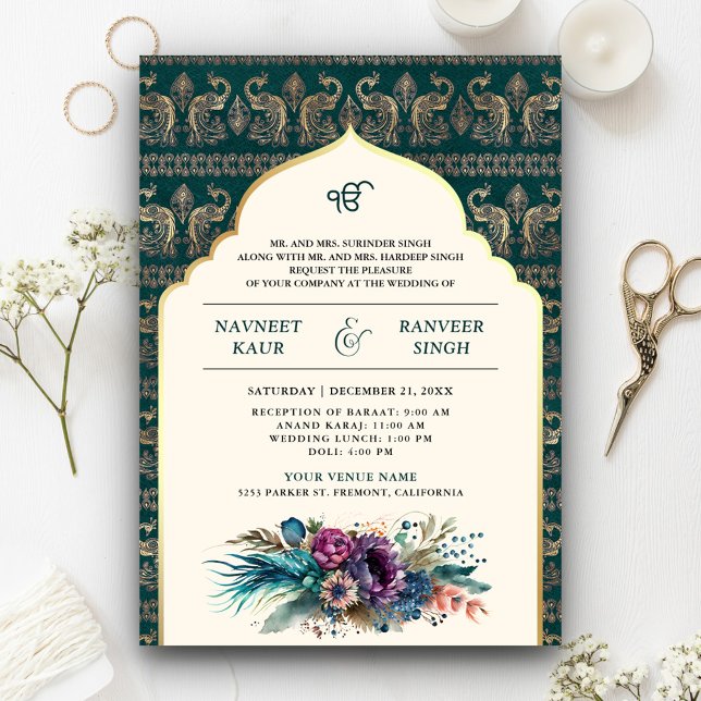 Invitación Boda de Marfil Verde azulado Anand Karaj Sikh (Subido por el creador)