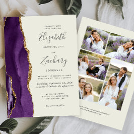 Invitación Boda de marfil y ágata dorada púrpura con 5 fotos