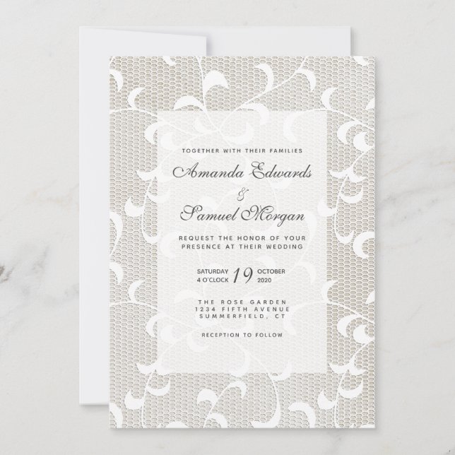 Invitación Boda de marfil y encaje blanco (Anverso)
