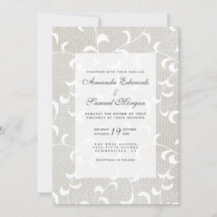 Invitación Boda de marfil y encaje blanco