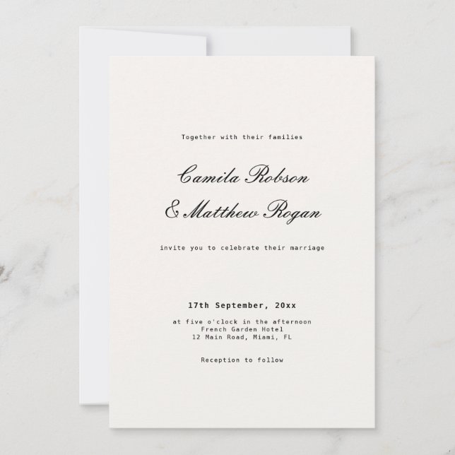 Invitación Boda de Marfil y Negro  (Anverso)