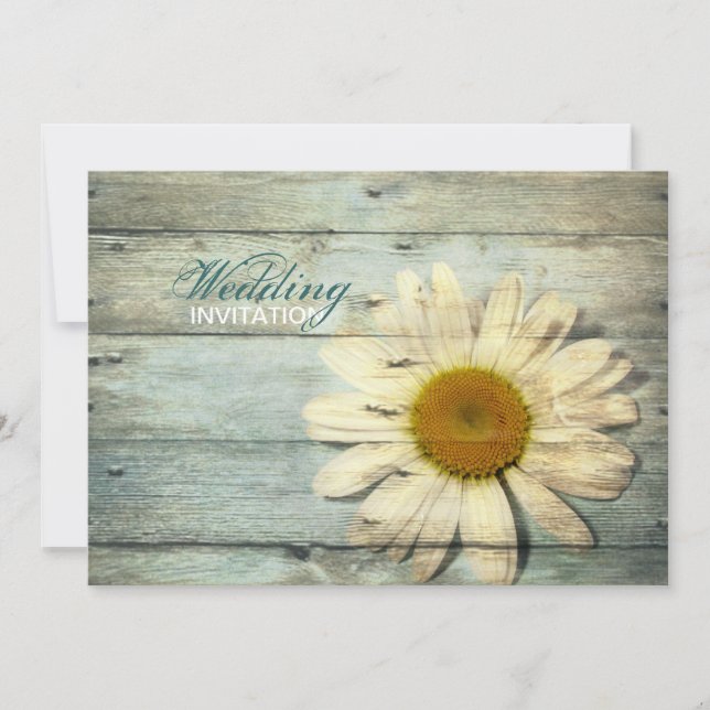 Invitación boda de margarita de barnwood azul pastel (Anverso)