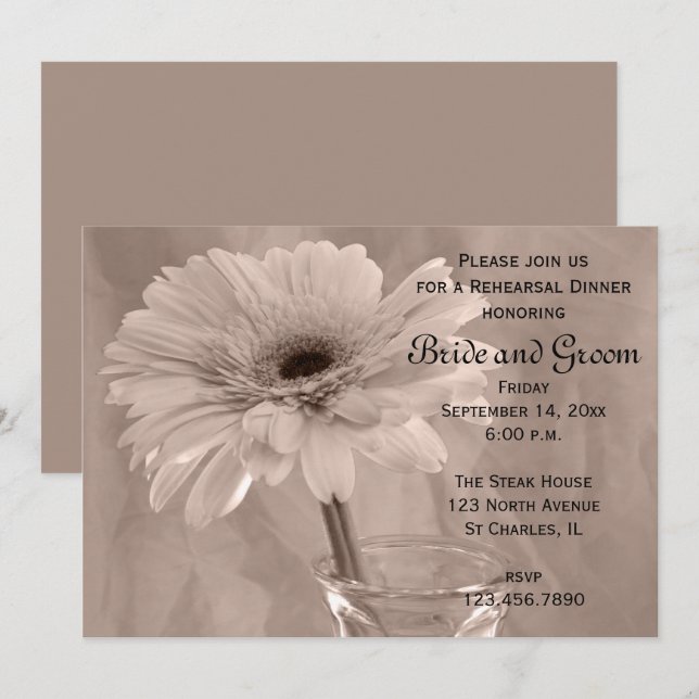 Invitación Boda de margarita tintada rosada para la cena (Anverso / Reverso)