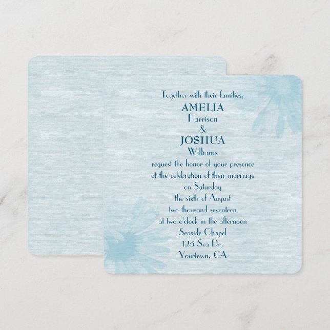 Invitación boda de margarita turquesa pastel (Anverso / Reverso)