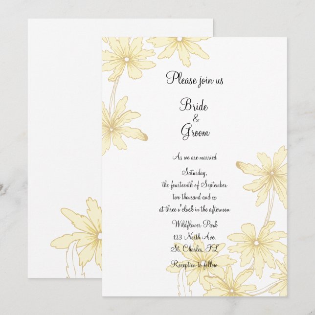 Invitación Boda de margaritas amarillas (Anverso / Reverso)