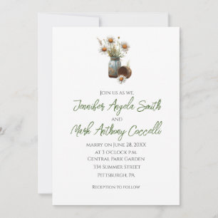 Invitación Boda de margaritas florales en tarro de Mason rúst
