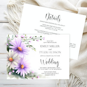 Invitación Boda de Margaritas Purpura y Blanco Todo en Uno