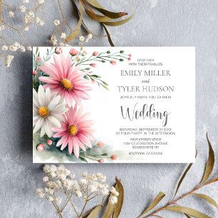 Invitación Boda de Margaritas Rosadas y Blancas