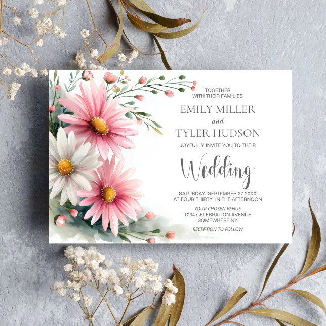 Invitación Boda de Margaritas Rosadas y Blancas (Subido por el creador)