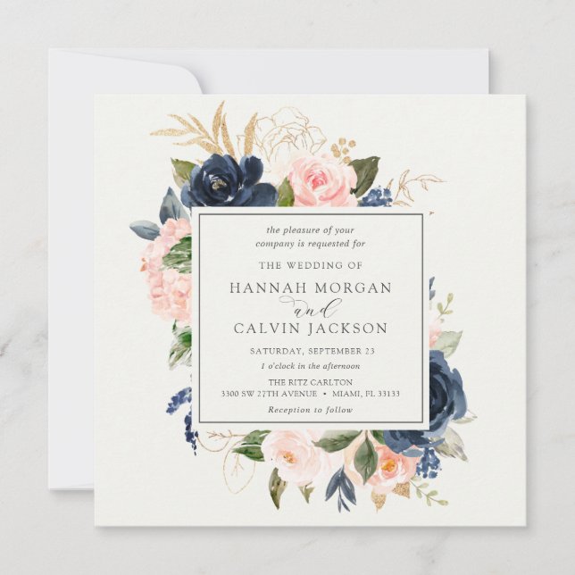 Invitación Boda de Marina y Rubor Florals (Anverso)