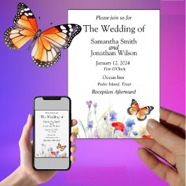 Invitación Boda de mariposa acuarela y flores silvestres