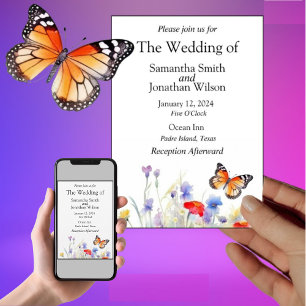Invitación Boda de mariposa acuarela y flores silvestres